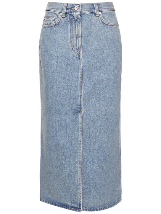 Loulou De Saison: Rona cotton denim long skirt - Blue - women_0 | Luisa Via Roma