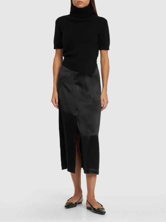 Loulou De Saison: Lys silk blend midi skirt - Black - women_1 | Luisa Via Roma