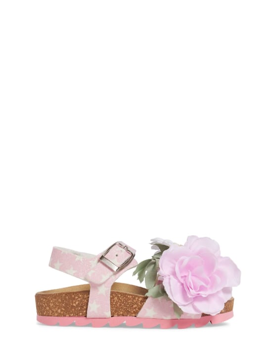 Monnalisa Faux leather sandals w/flower appliqués