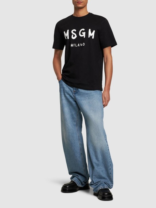 MSGM: Logo print cotton jersey t-shirt - Black/White - men_1 | Luisa Via Roma