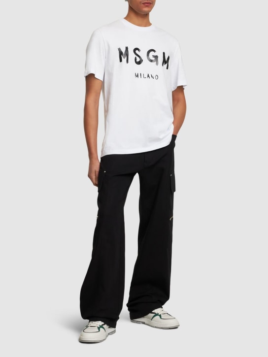 MSGM: LOGO印图织棉T恤 - 白色/黑色 - men_1 | Luisa Via Roma