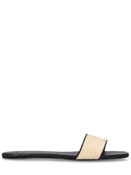 Loulou De Saison: 5mm Hades cotton & leather flat sandals - Beige/Black - women_0 | Luisa Via Roma