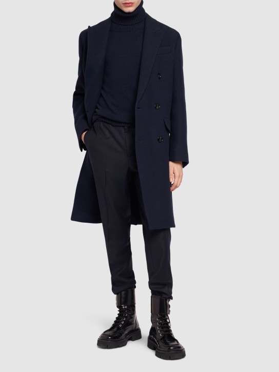 AMI Paris: Light flannel wool pants - Midnight Blue - men_1 | Luisa Via Roma