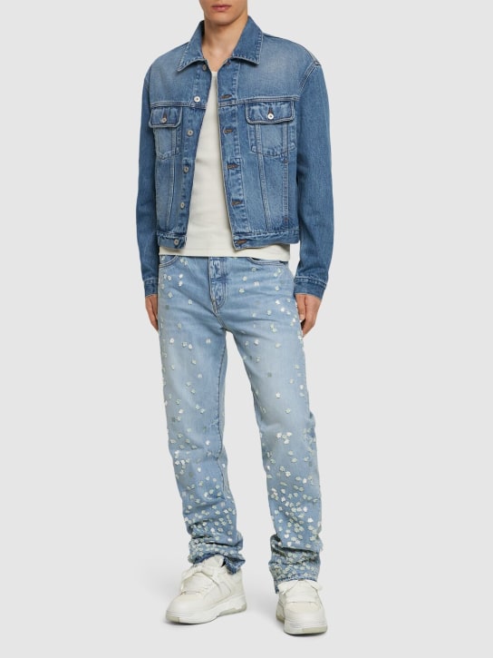 Amiri: Floral embellished straight denim jeans - Indigo - men_1 | Luisa Via Roma