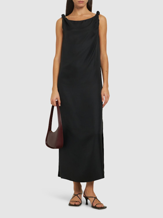 Loulou De Saison: Moun sleeveless draped silk midi dress - Black - women_1 | Luisa Via Roma