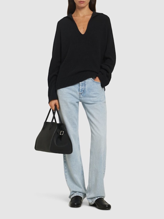 Loulou De Saison: Bahia cotton blend V neck sweater - Black - women_1 | Luisa Via Roma