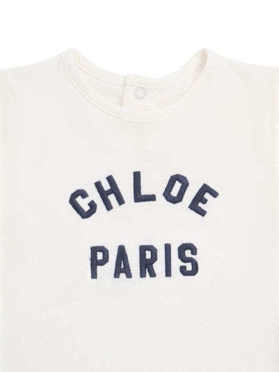 Chloé: T-shirt in jersey di cotone con ricamo - Bianco - kids-girls_1 | Luisa Via Roma