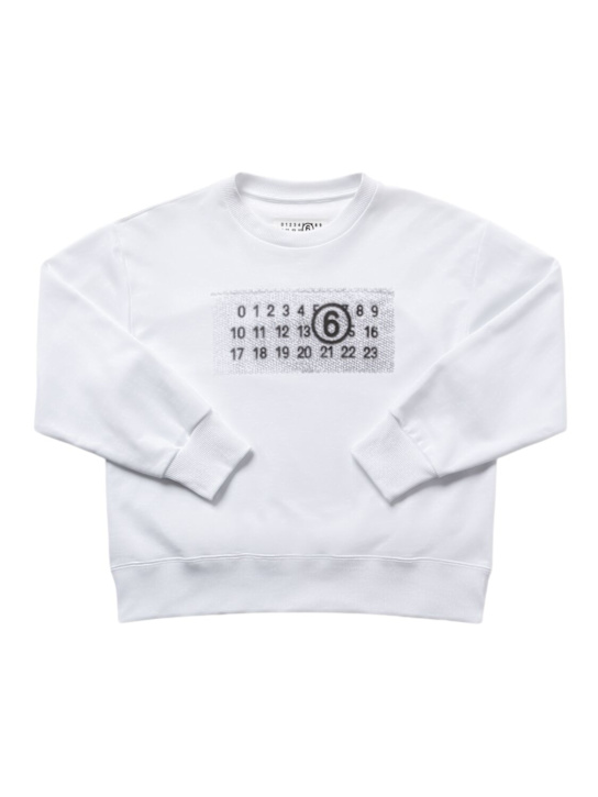 MM6 Maison Margiela: Felpa in cotone stampato - Bianco - kids-girls_0 | Luisa Via Roma