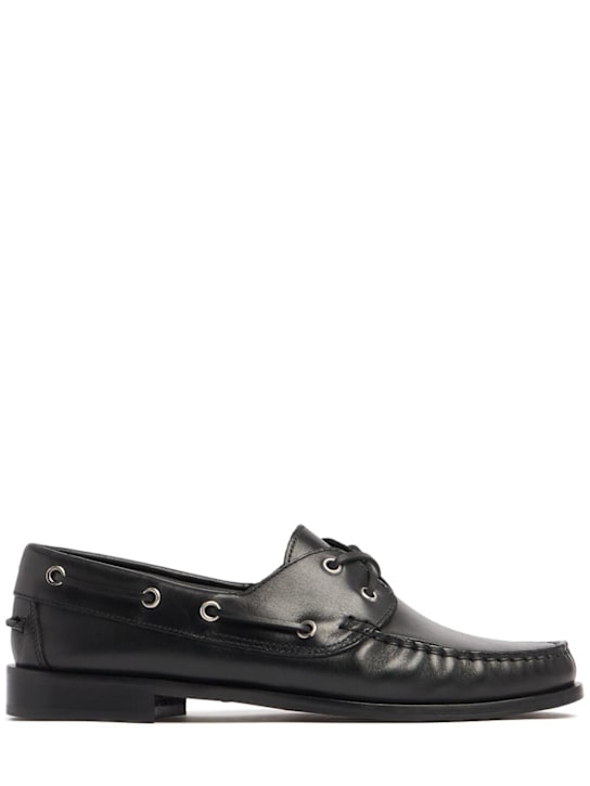 Aeyde: 15mm Harris leather boat shoes - Black - women_0 | Luisa Via Roma