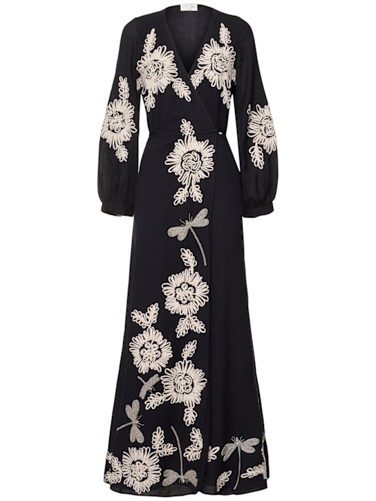 Forte_forte: Floral cotton & wool gauze long dress - Blue/Multi - women_0 | Luisa Via Roma
