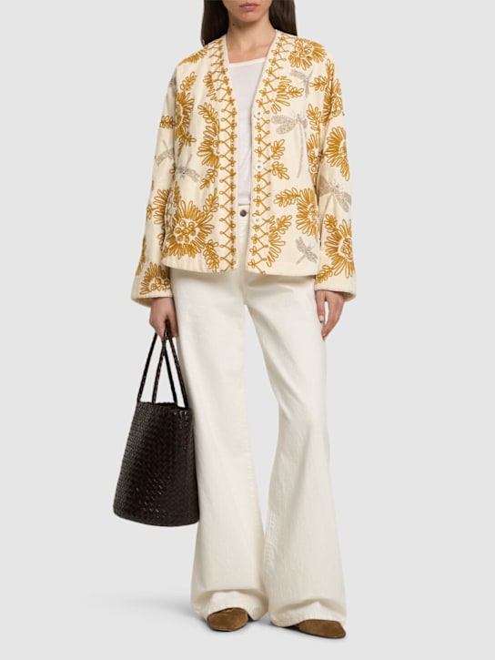 Forte_forte: 刺绣天鹅绒日式夹克 - Ocre/Multi - women_1 | Luisa Via Roma