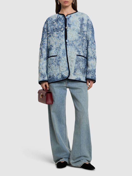 Forte_forte: Tie-dye cotton velvet blouson - Blue/Multi - women_1 | Luisa Via Roma