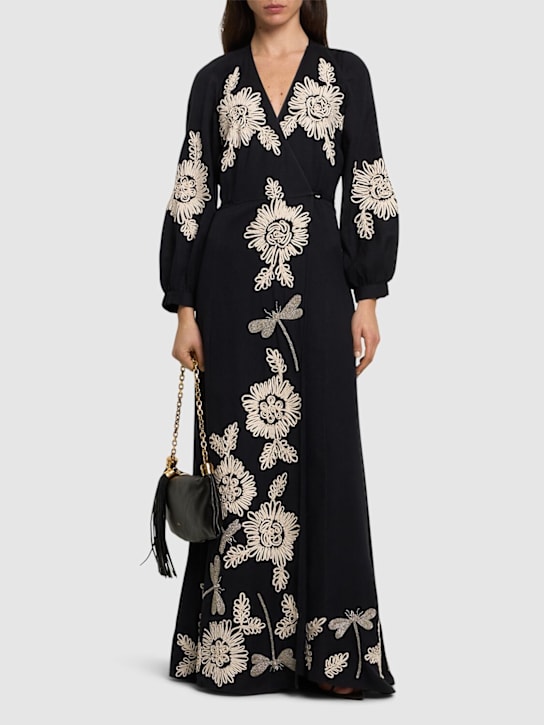 Forte_forte: Floral cotton & wool gauze long dress - Blue/Multi - women_1 | Luisa Via Roma