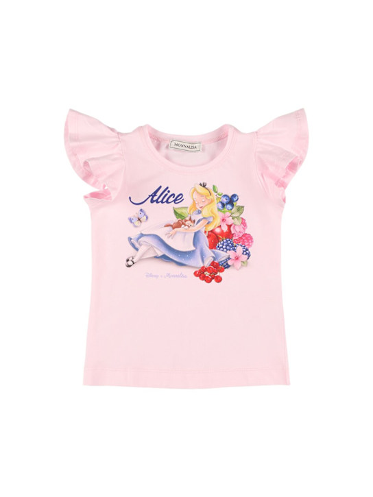 Monnalisa: Alice printed jersey t-shirt - Light Pink - kids-girls_0 | Luisa Via Roma