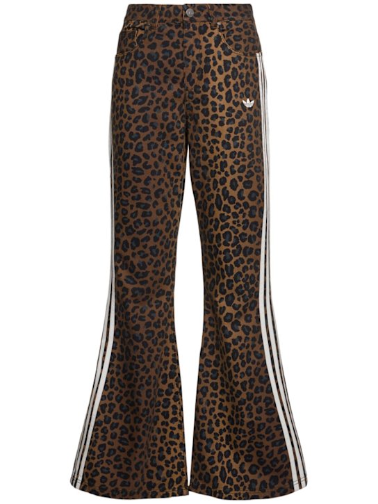 adidas Originals: Leopard print denim flared pants - Multicolor - women_0 | Luisa Via Roma