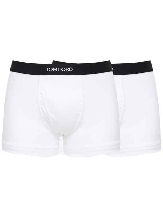 Tom Ford: PACK DE 2 CALZONCILLOS BOXER DE ALGODÓN - Blanco - men_0 | Luisa Via Roma