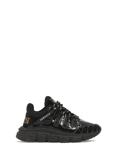 Versace Logo leather & mesh lace-up sneakers