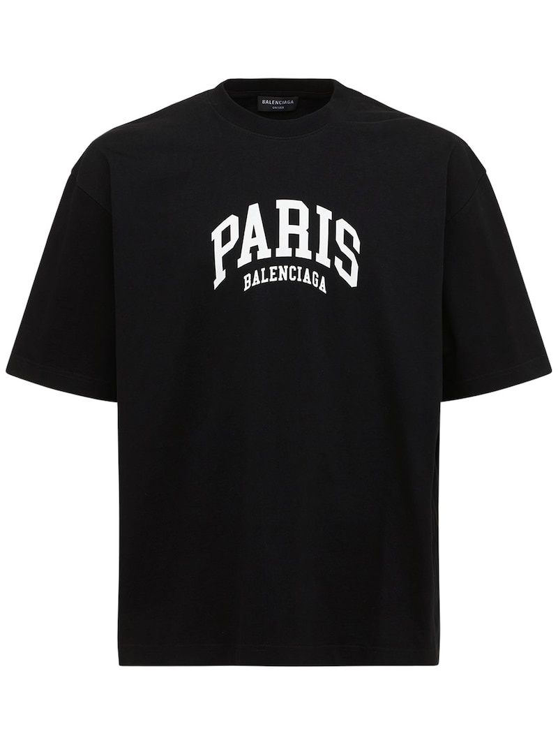 Shop Balenciaga Printed Cotton T-shirt In Black,white