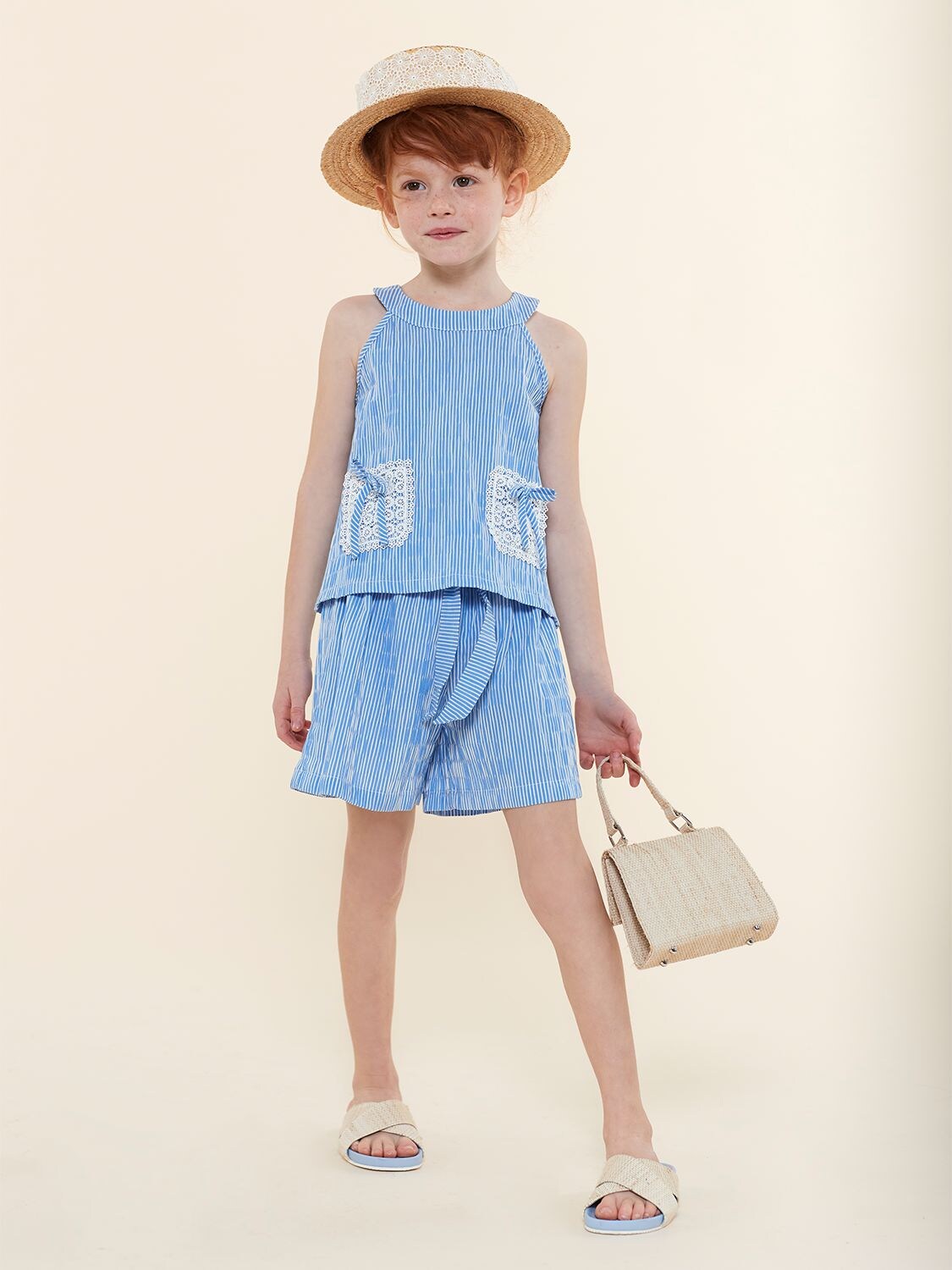Mimisol Kids' Paper Bag Waist Poplin Shorts In Light Blue
